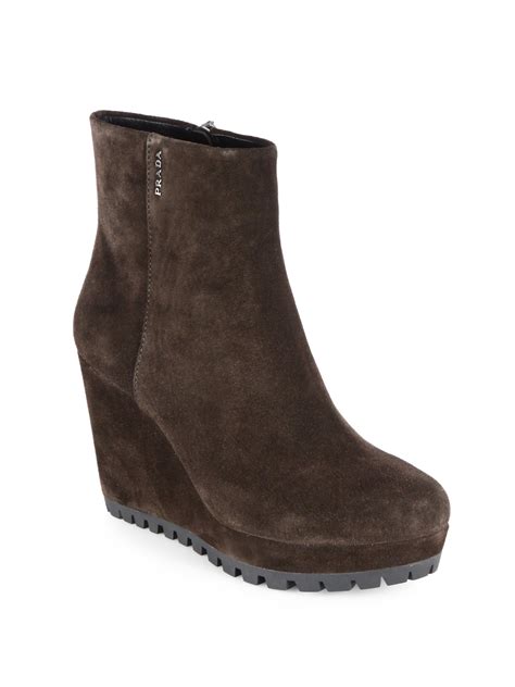 PRADA 36 Prada Sport Tall Brown Suede Wedge Heel Boots 